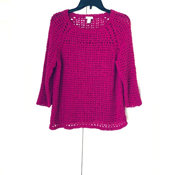 CHICO’S SWEATER Open Weave 3/4 Raglan Sleeves Pink M/L - Picture 4 of 10